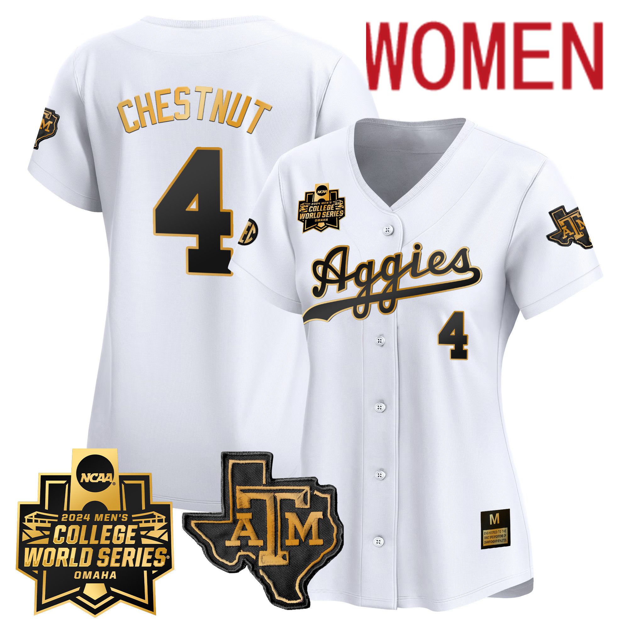 Women Texas A&M Aggies #4 Chestnut White 2024 College World Series Vapor Premier Limited NCAA Jersey style 1